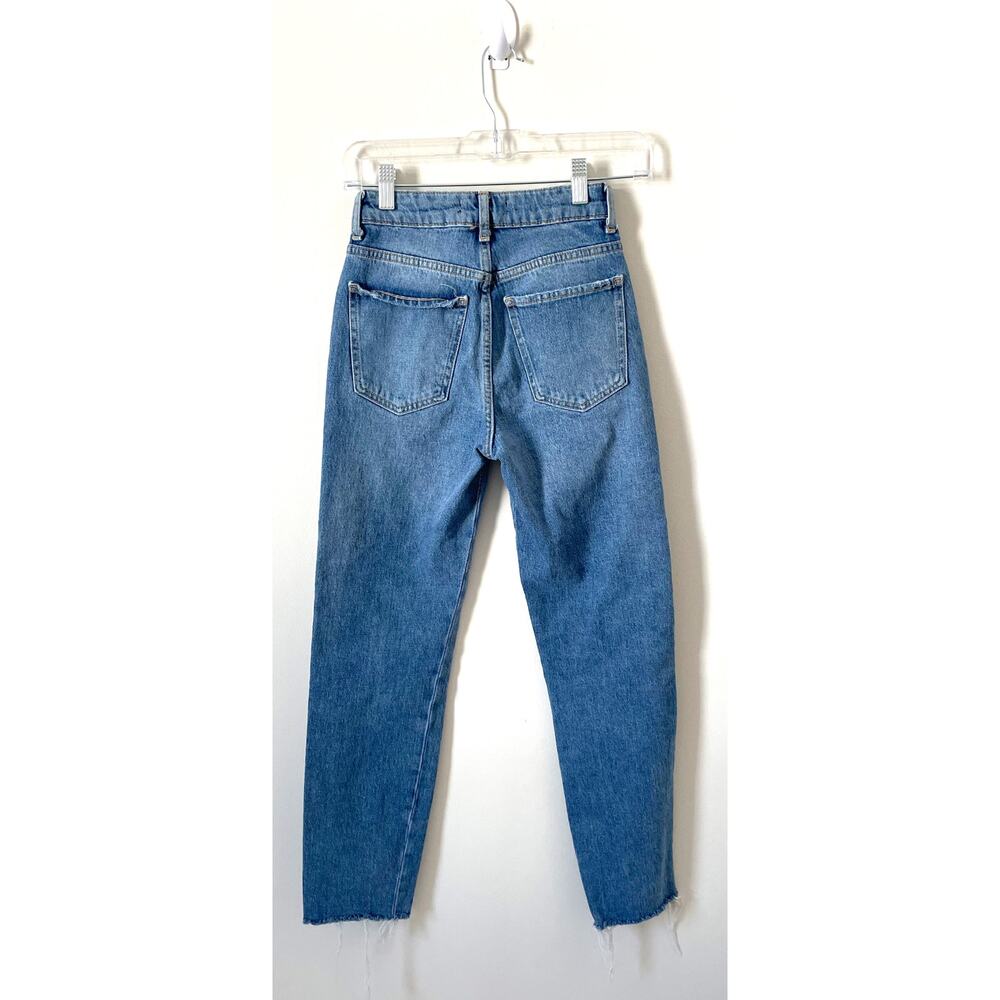 Bershka High Rise Straight Snake Stripe Denim Jeans Blue Beige Size 00 - Picture 2 of 7